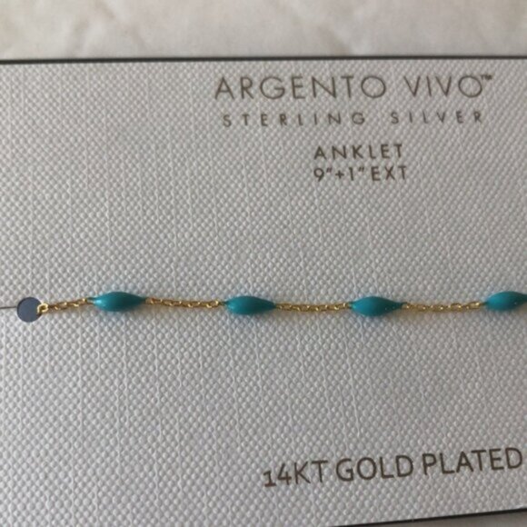Argento Vivo 14K Gold Plated Sterling Silver Anklet Chain W blue beads 9"+1" - Picture 5 of 8
